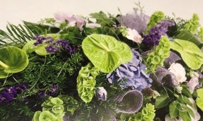 Contemporary Green & Lilac Casket Spray